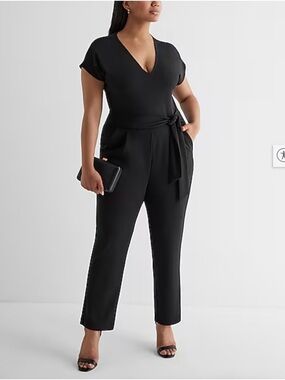 Express Black V-Neck Tie-Waist Jumpsuit